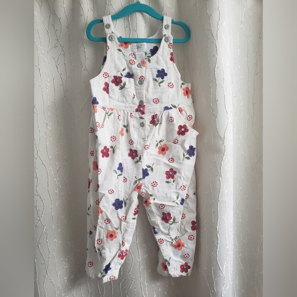 Strawberry Fair Vtg Girls Floral Corduroy Overalls sz 2T Fall Winter